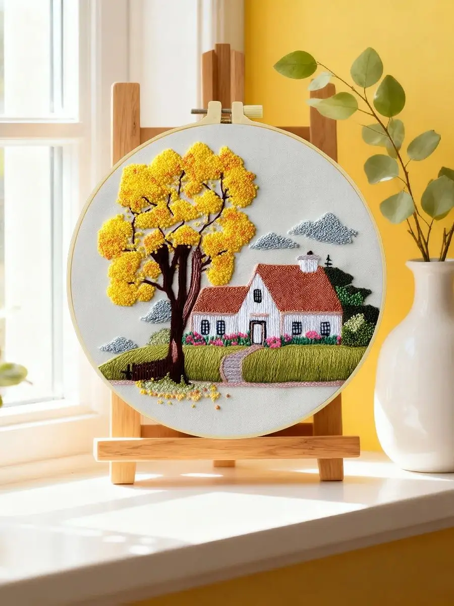 1 Stück 20X20CM/15X15CM 7,87/6,3 Zoll Baum-Stickerei-Starter-Kit DIY-Kit DIY-Stickerei-Set Handarbeiten Malerei Nähen Kunst – Detail 6