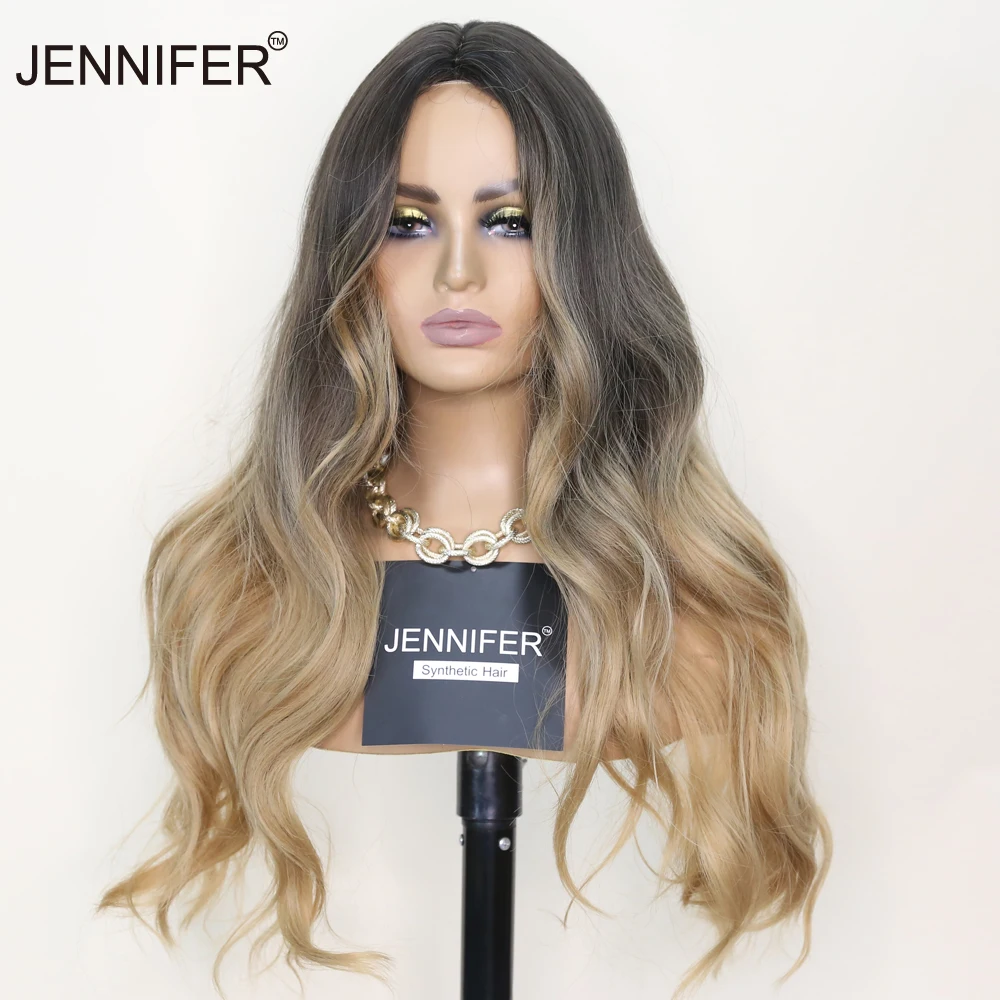 Synthetic Wigs For Women Middle Parting Long Wavy  Gradient Gold Brown Wig  Cosplay/Daily Hair Full Mechanism Wig Heat Resistant