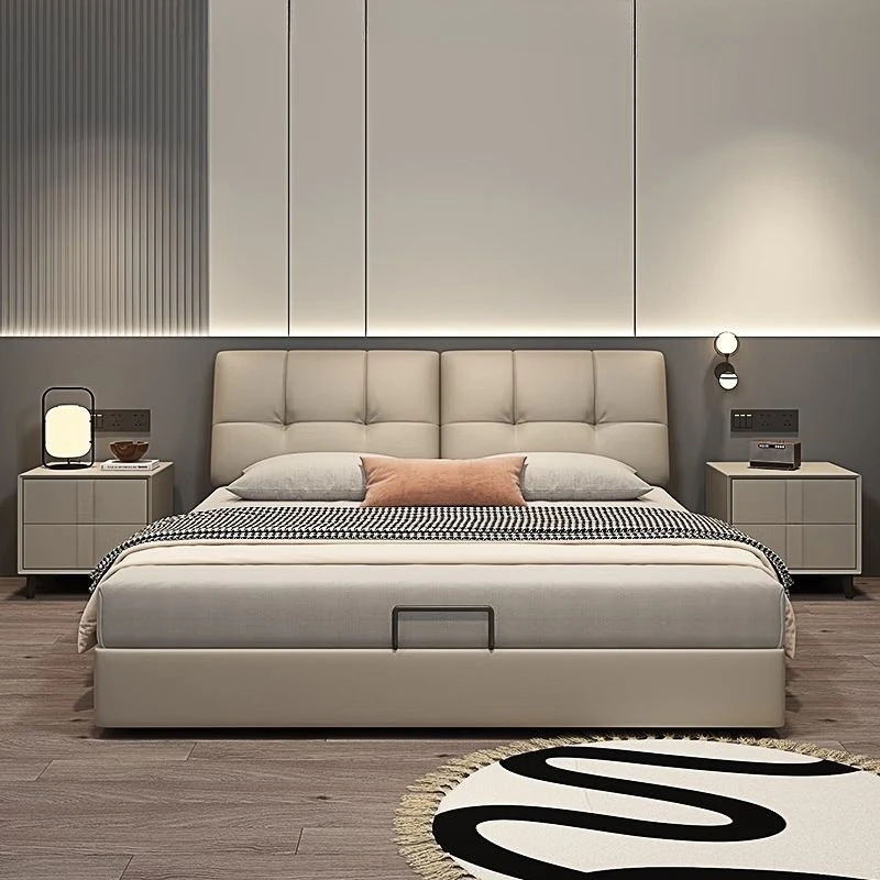 

Master bedroom double bed, light luxury storage leather bed