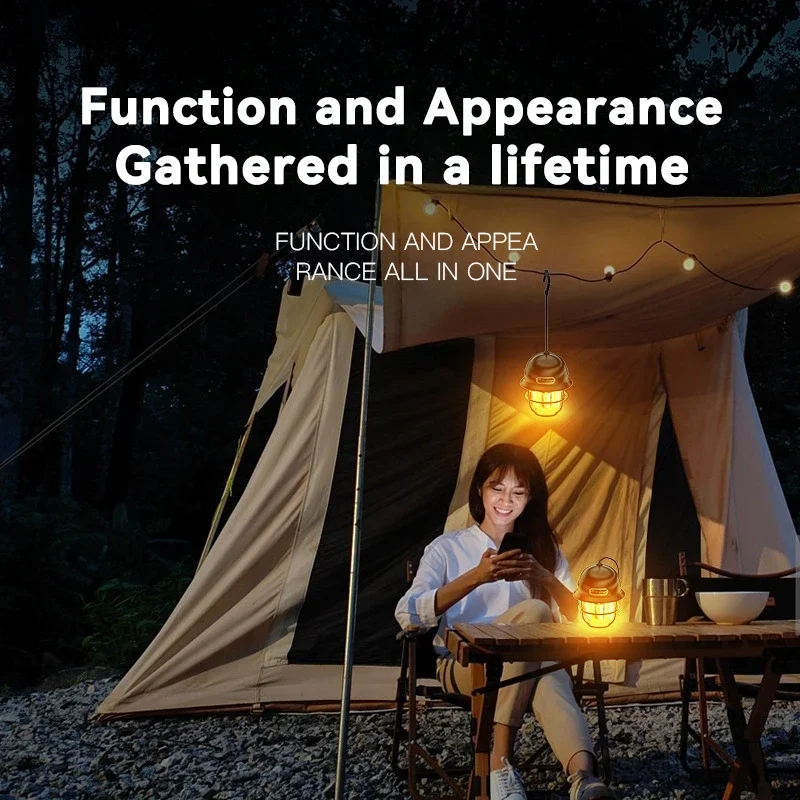 Led Campinglamp Retro Hangende Tentlamp Draagbare Traploze Dimmen Kampeerlamp Waterdichte Oplaadbare Noodlantaarn