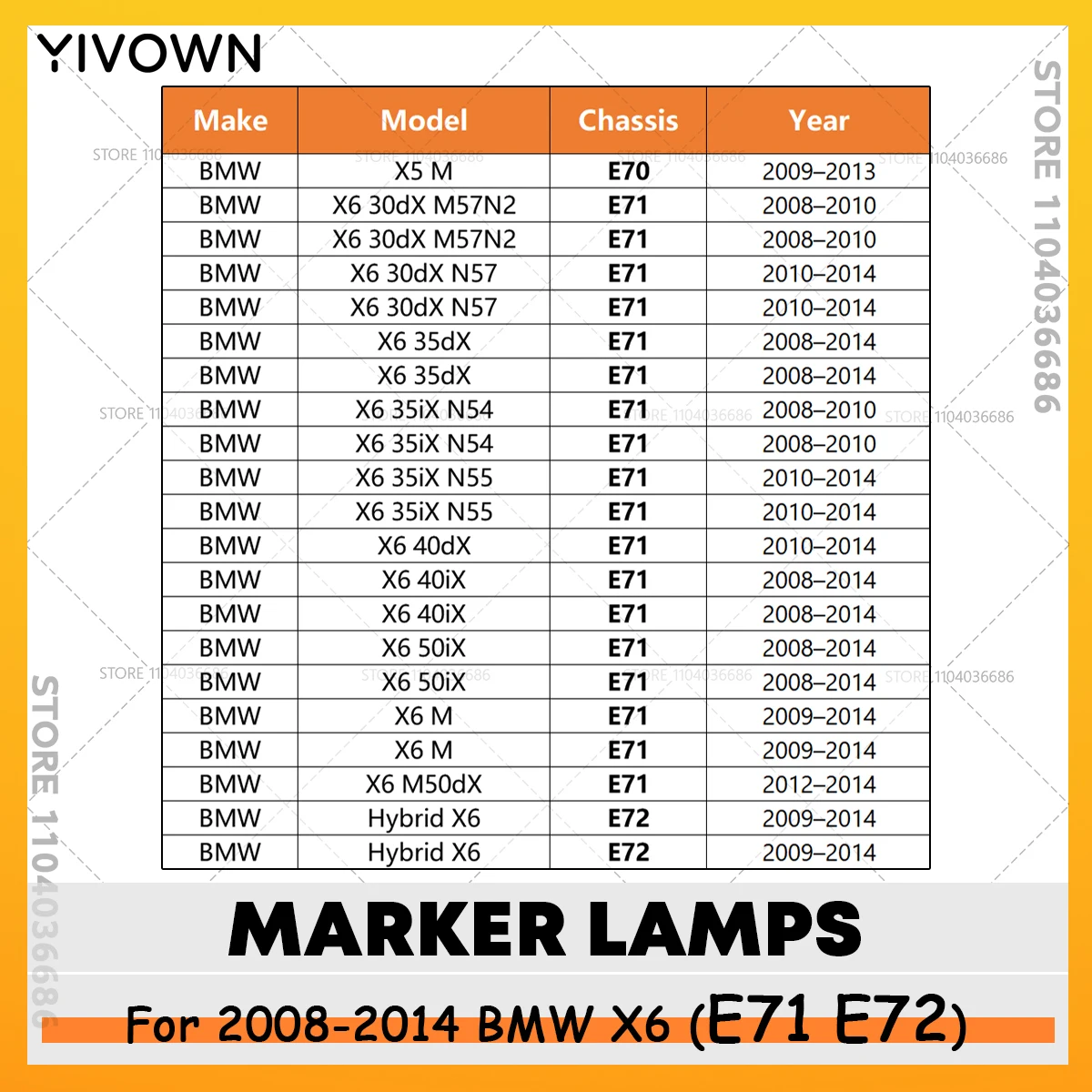 For 2008 2009 2010 2011 2012 2013 2014 BMW X6 (E71 E72) Side Marker Reflector Lights Reflective Strips 63147187087 63147187088