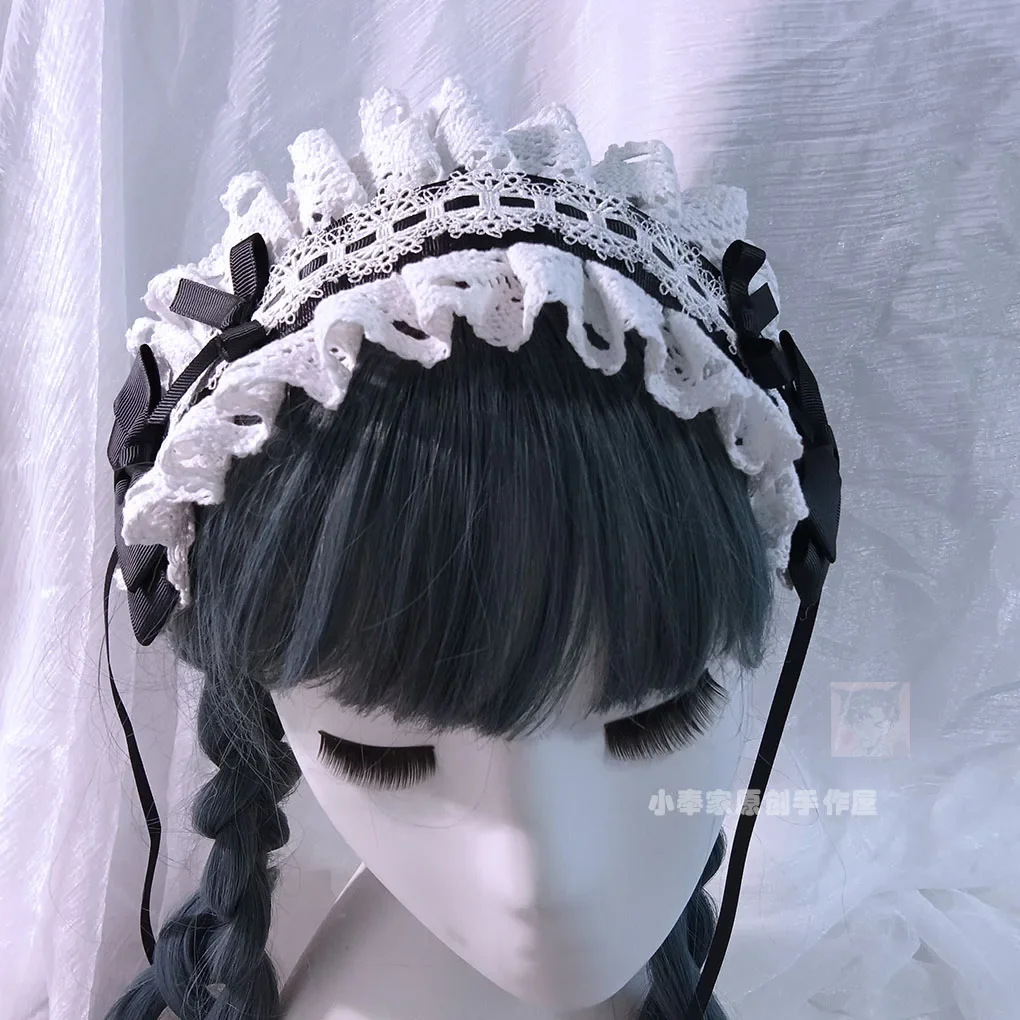 Black and White Hair Band Lolita Lace Hair Clip Headdress Female Girls Handmade Hair Accessories Bow Lace Hairband Headwear