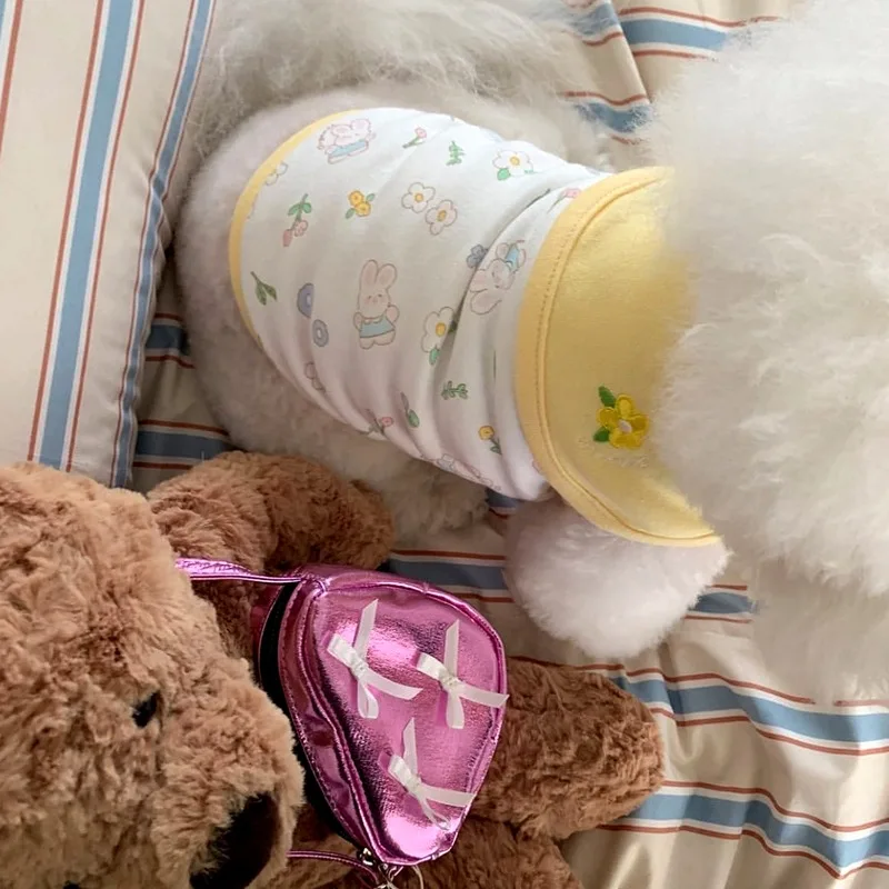 Vêtements d'été pour chiens de compagnie, imprimé floral, gilet en peluche fin, Bichon Frise, pull décontracté, vêtements de Couple poméranien