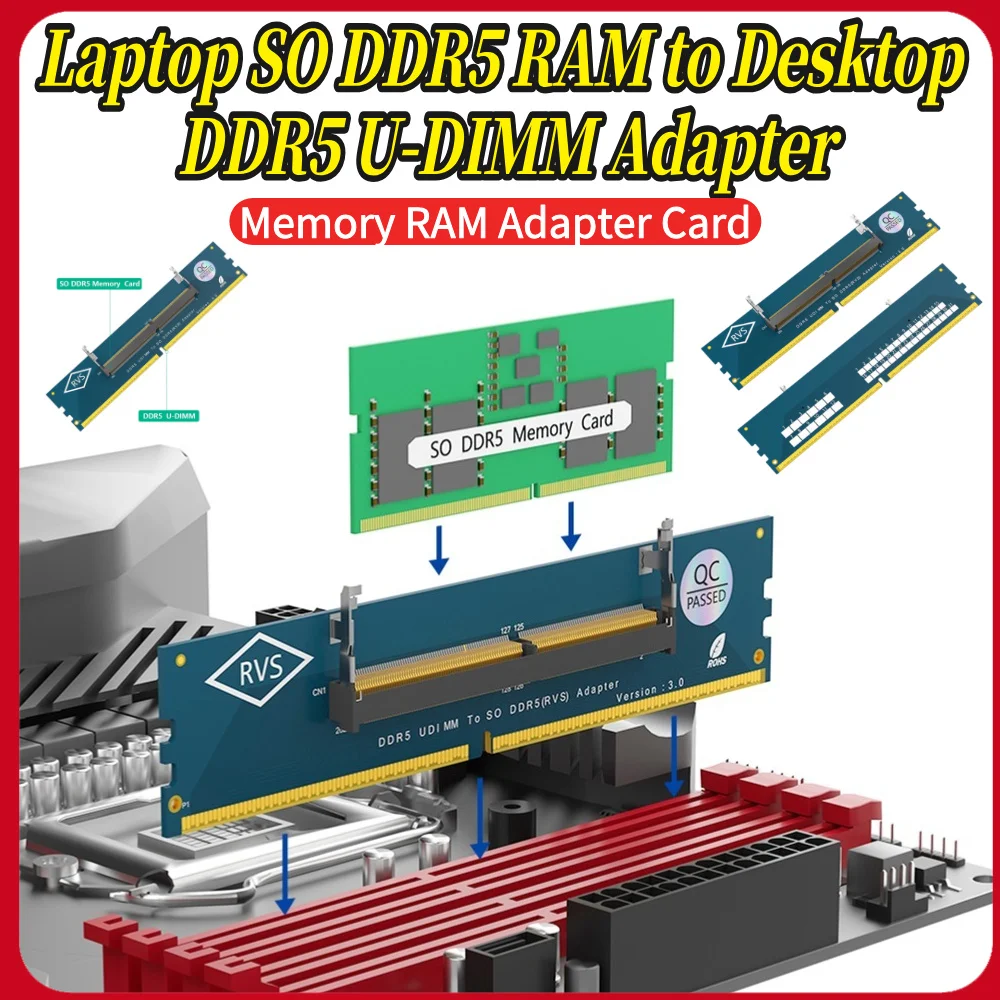 Laptop SO DDR5 RAM To Desktop DDR5 U-DIMM Adapter Laptop To Desktop SO-DIMM To PC DIMM Card DDR5 Memory RAM Adapter Card