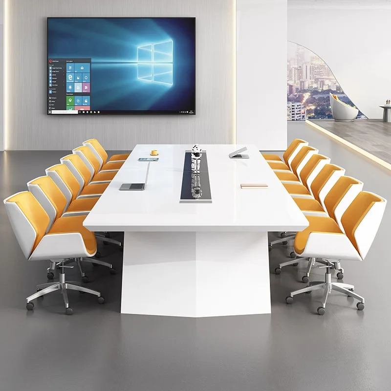 Simple modern large conference table creative white paint desk office meeting  and chair combination table