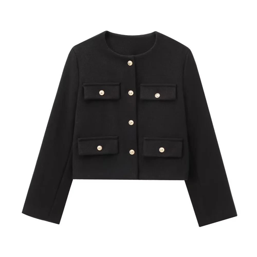 Veste courte d'automne pour femmes, nouveau style européen et américain, à la mode, décontractée, ample, décoration à rabat