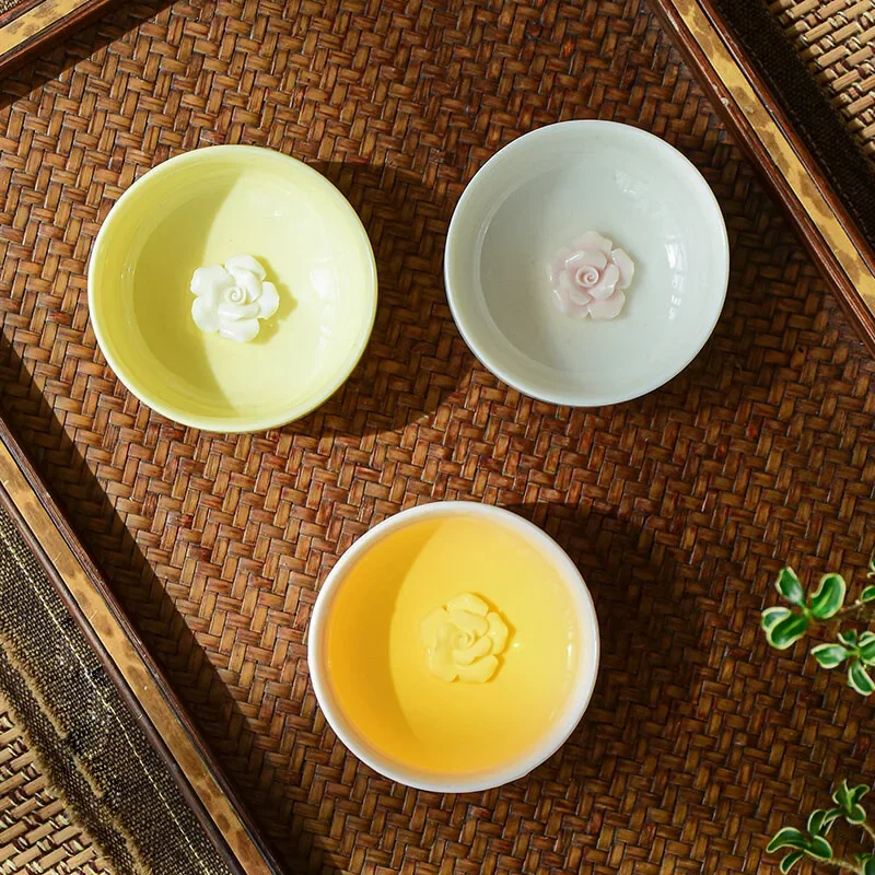 1pcs Creative Flower Ceramic Kung Fu Tea Cup Sake Cups Porcelain Afternoon Teacup Espresso Mups Chinese Style Pottery Coffee Mug