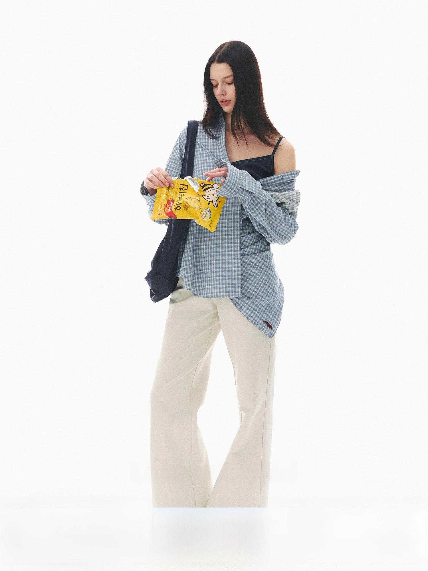 

LaluneDuCiel Lazy Casual Pants High Waist Wide Leg Straight Leg Cotton Blend Comfortable Fit Zipper Closure Daily Wear