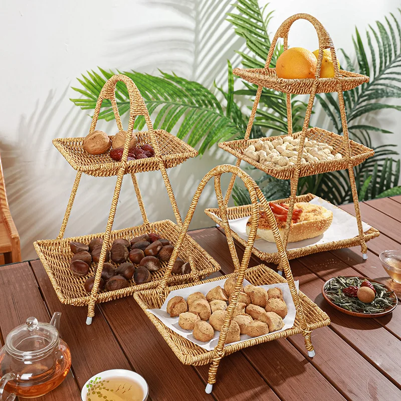 Rattan Style Multi Layer Fruit Basket Tea Snack Tray Home Storage Organizer