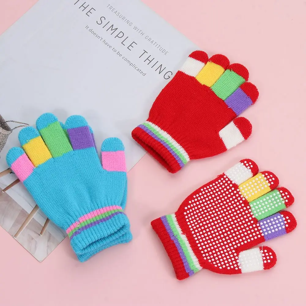 5-8 Years Winter Knitted Gloves For Girls Boys Antiskid Warm Full Finger Mittens Gloves for Children Kids