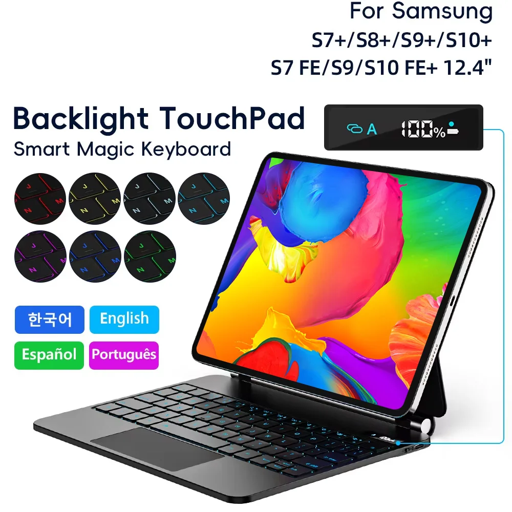 Magic Keyboard Case for Samsung Galaxy Tab S9+/S8+/ S8 Plus/ S7 FE/ S7+ 12.4 inch Multi-Angle Trackpad Backlit Smart Keyboard