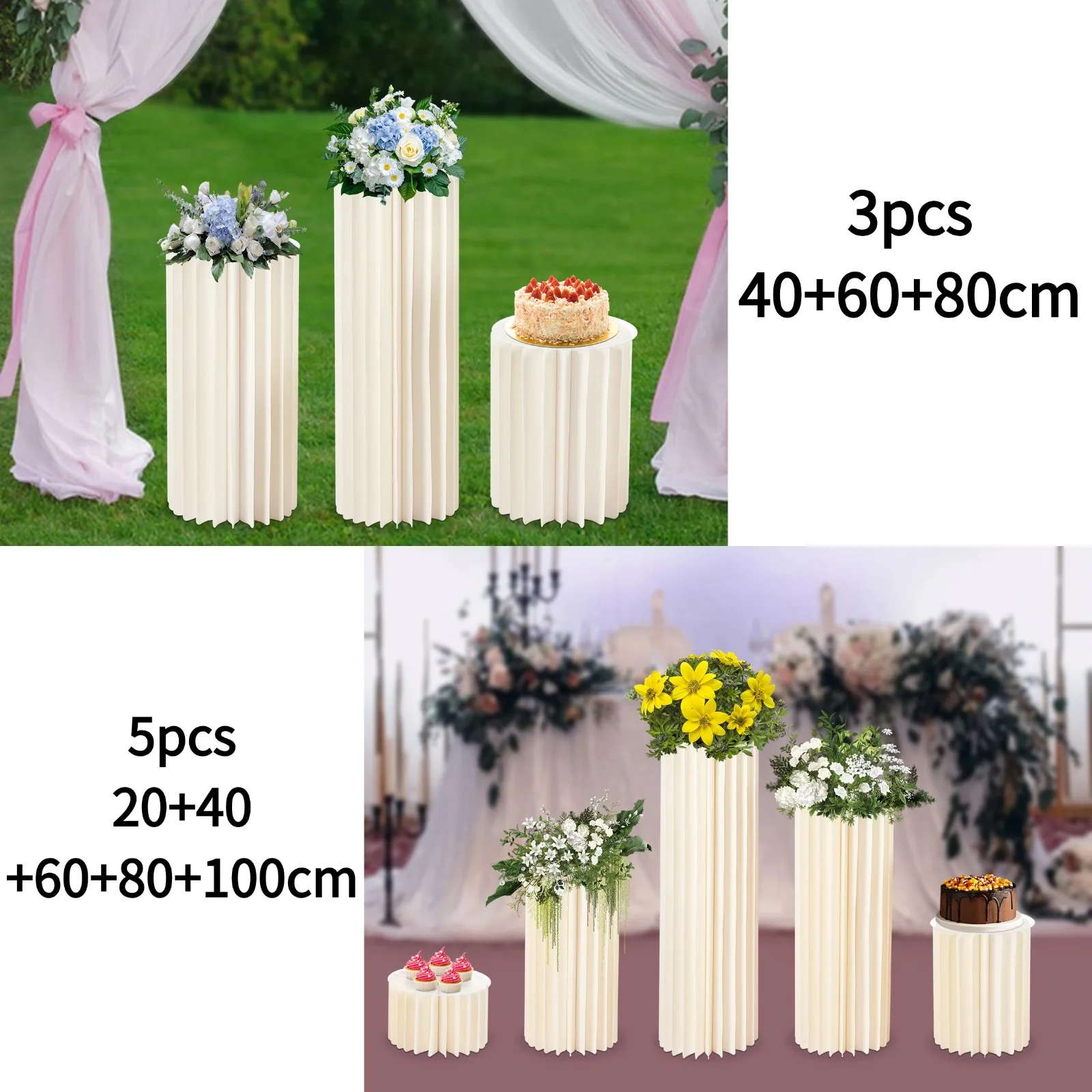 

3/5pcs Hexagon Cardboard Flower Stands with Acrylic Top 20/40/60/80/100cm Heights for Wedding Backdrop Party Centerpiece Decor