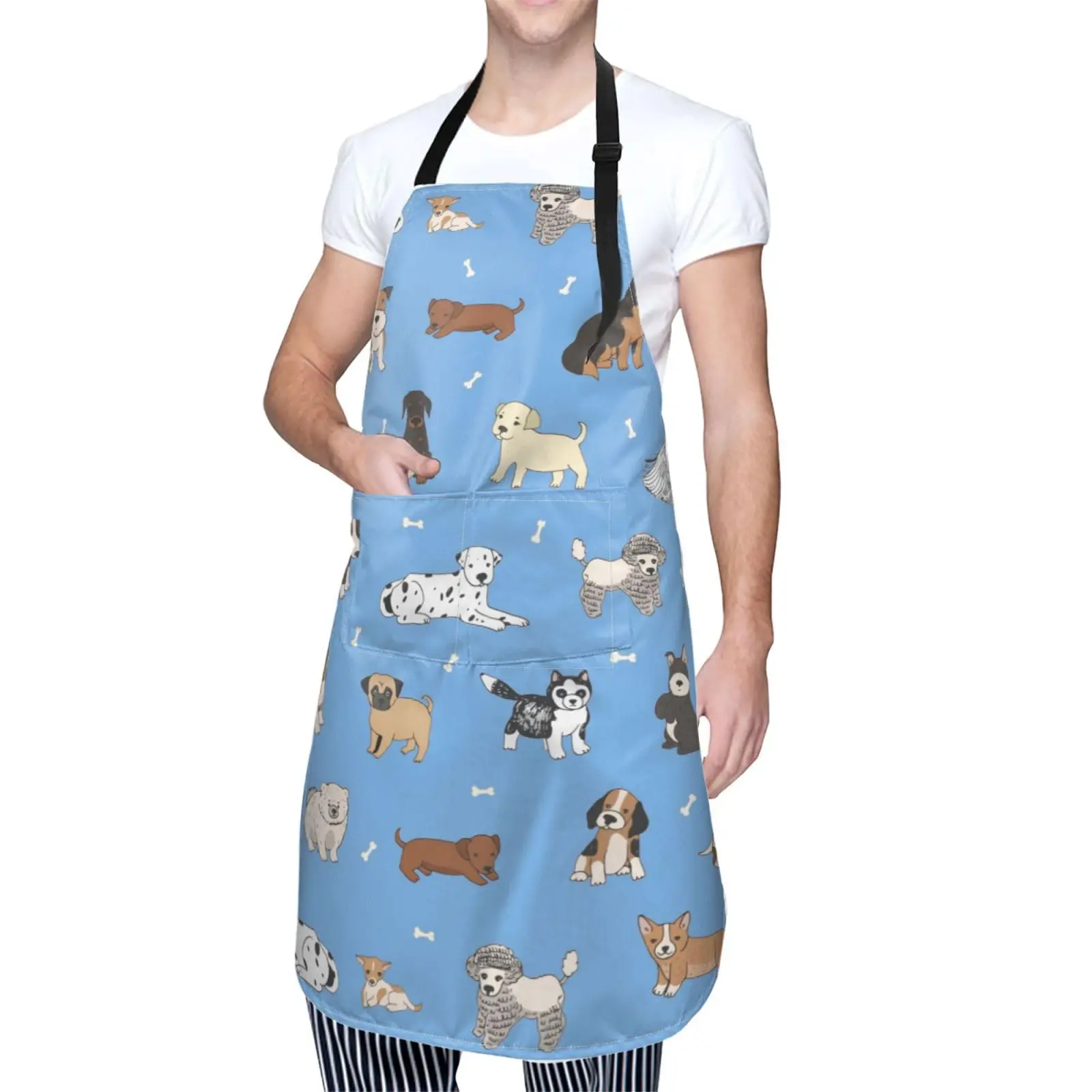 

Dogs Blue Waterproof Apron With 2 Pockets Kitchen Chef Aprons Bibs For Cooking Baking Painting Gardening Grooming