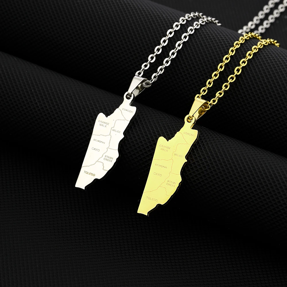 Fashion Belize Map Flag City Pendant Necklace Stainless Steel Creole Men Women Ethnic Maps Jewelry Gift