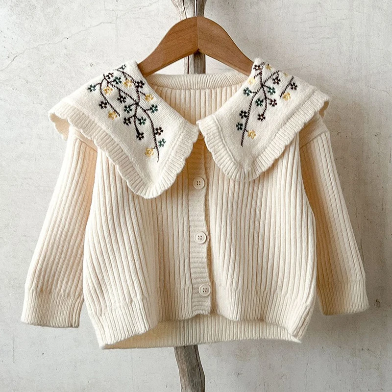 Newborn Baby Girls Long Sleeve Cute Embroider Knit Cardigan Coat Sweet Infant Kids Baby Girls Sweater Children Clothes Coat