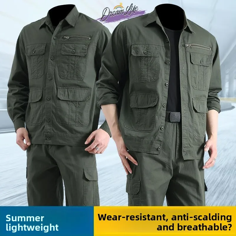 

Lightweight Pure Cotton Summer Workwear Men's Welding Suit Anti-Scalding Wear Resistant Outdoor Labor Protection Clo...