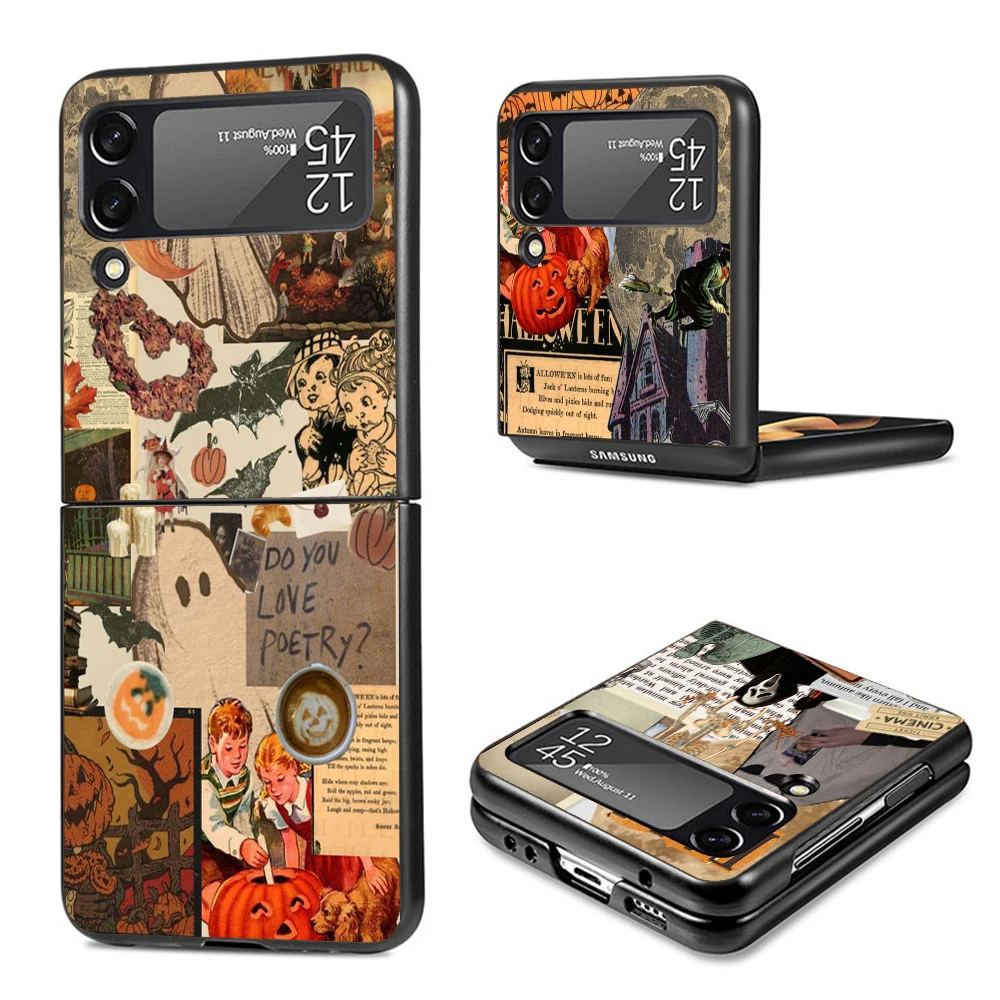 October Fall Halloween Spooky Pumpkin Phone Case For Samsung Galaxy Z Flip6 5G Flip5 Flip4 Flip3 ZFlip 6 3 4 5 Hard PC shockproo