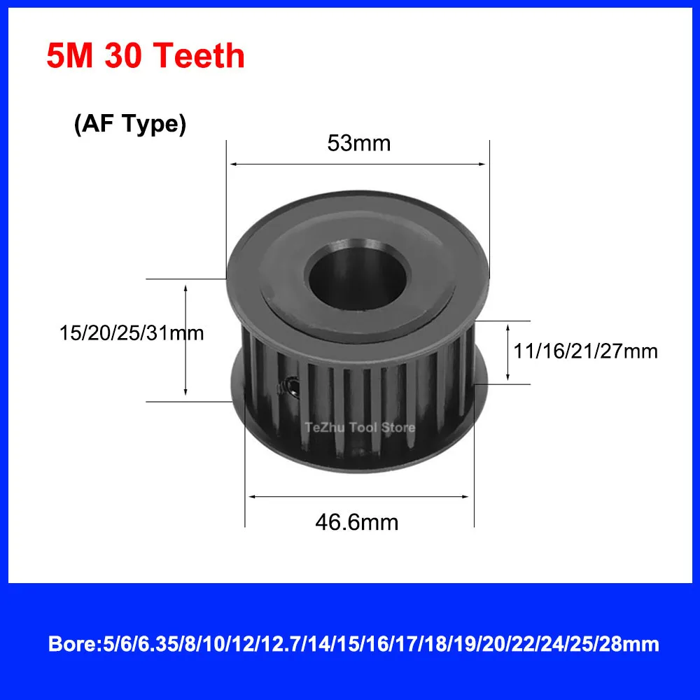 

1PCS HTD 5M Timing Pulley 30 Teeth Width 11/16/21/27mm Black Steel Synchronous Belt Wheel Bore 5mm-28mm Gear Pulley