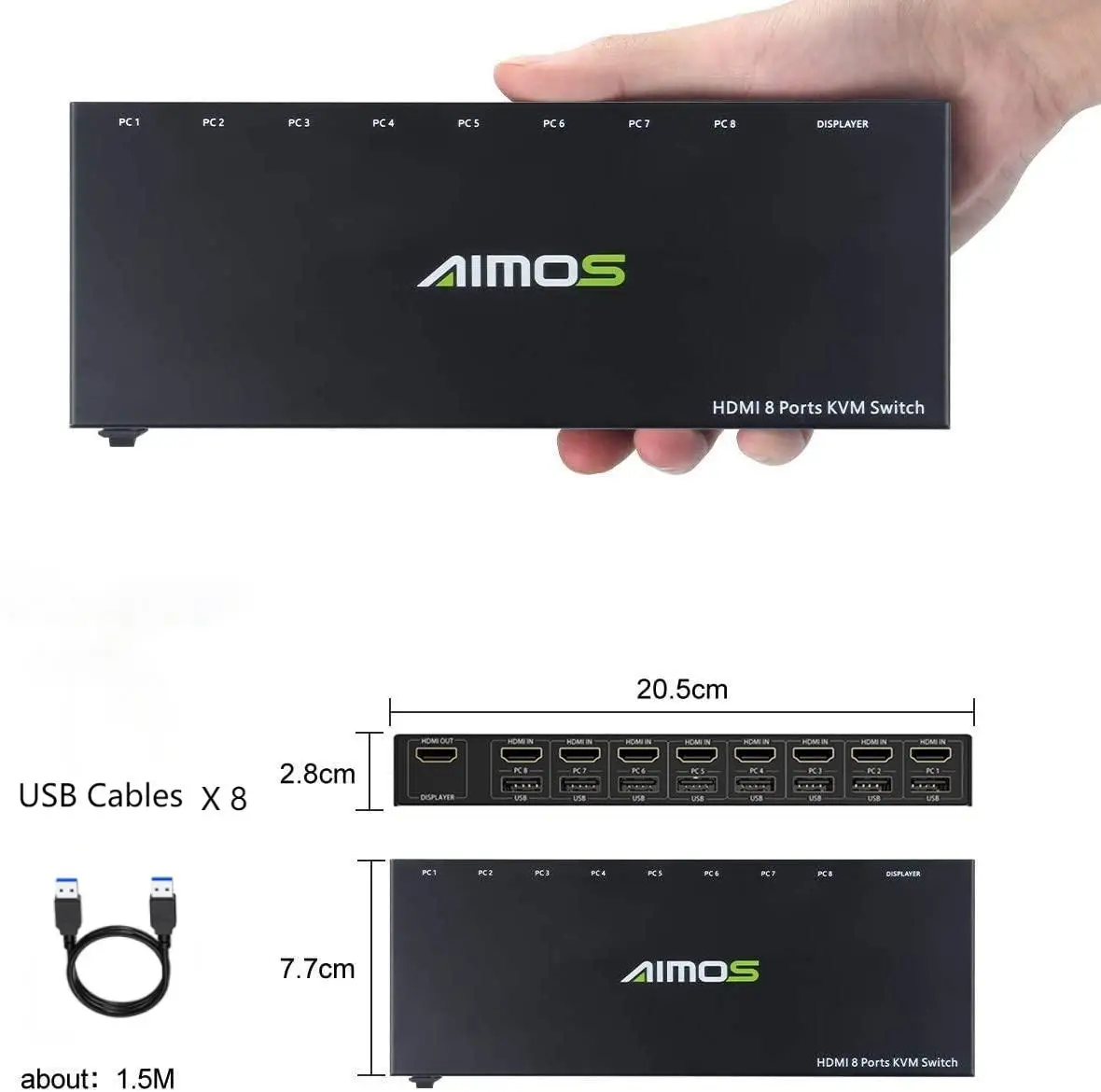 

AIMOS HDMI 10 Port 8 Port KVM Switch,KCEVE 4K@60Hz USB Switch 10/8 Computers Share 1 Monitor Mouse Keyboard for Laptop,PC,Xbox