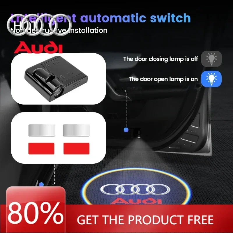 

2026 Hot Interior Stickers Car HD Projector Lamp Car Door Wireless Welcome Light LED Decoration For Audi Q5 Q3 Q2 Q7 A3 B5 B6 B7