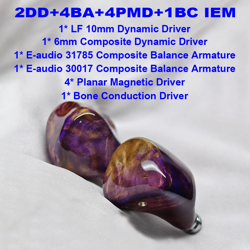 2DD+4BA+4PMD+BC IEM Earphones Hifi Headphones in-ear Monitor Earbuds Planar Magnetic Driver Bone Conduction Wired Headphone 2pin