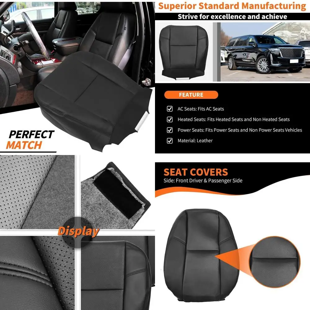 

Black Driver & Passenger Bottom & Top Seat Cover Compatible with 2007-2014 Escalade Tahoe Suburban Avalanche Silverado Yukon Sie