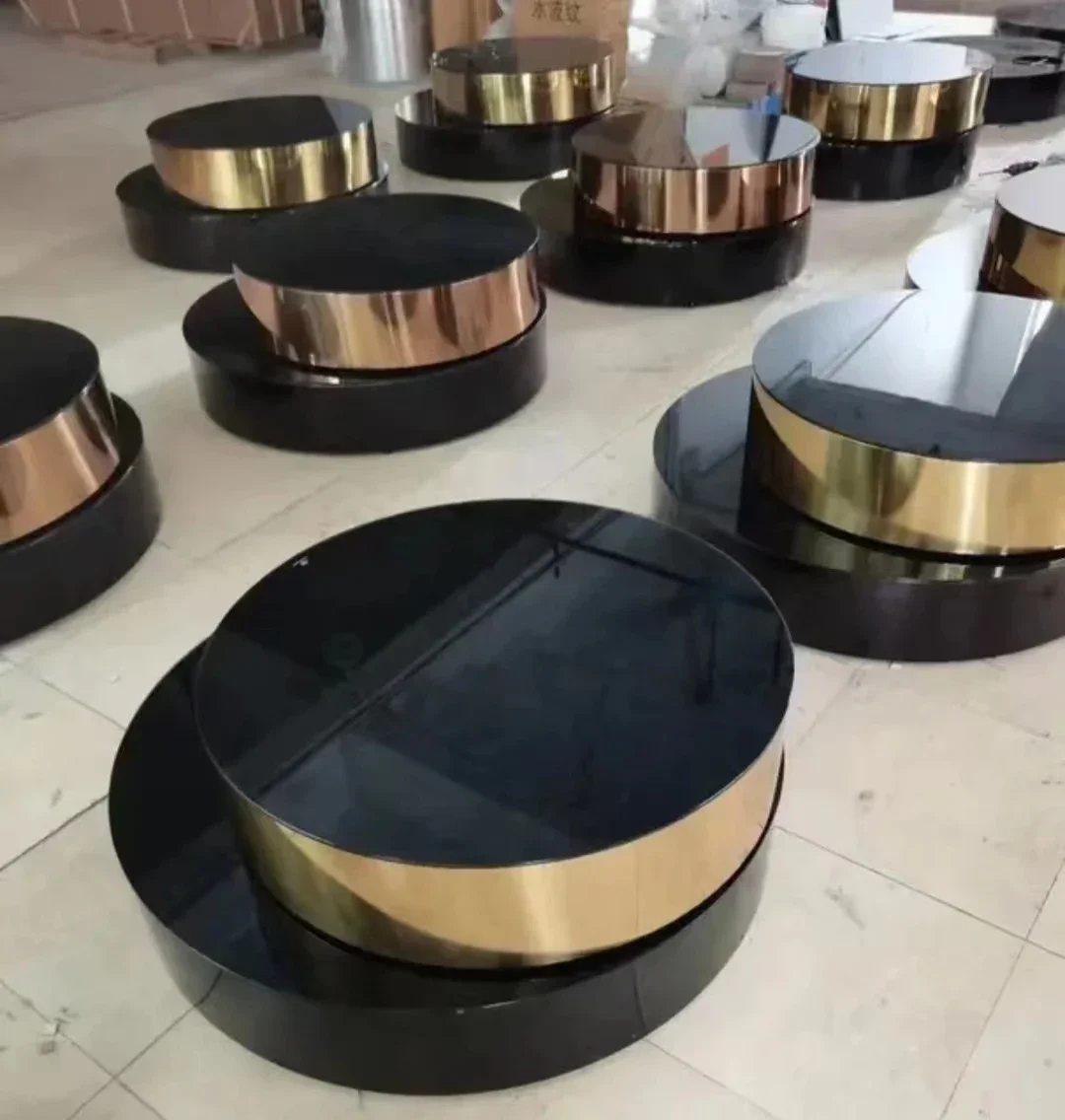 Uxury-Table Basse Rotative Moderne en Acier Inoxydable et Verre Trempé, Ronde, de Styliste, Haut de Gamme