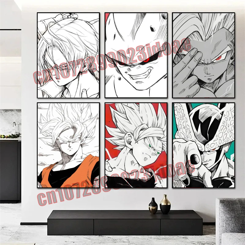 

Dragon Ball Goku Vegeta Trunks Cell Hit Black and White Art Sketch Style Painting HD Poster Frameless Canvas Drawing Best Gift