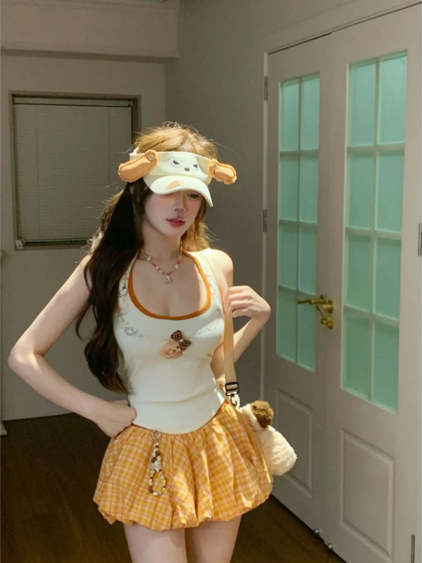 

Summer Slimming Design Pure Desire Sweet Print Halter Top And Short Skirt Set Women's Fashionable Two-Piece Ensemble