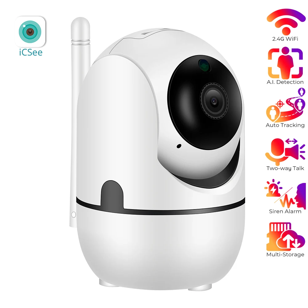 1080P Full HD WiFi Pan Tilt IP Camera Indoor Home Security Auto Tracking Motion Detection Surveillance Camera for Baby/Pet iCSee