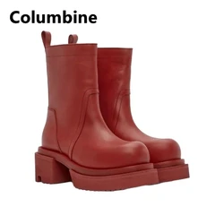 Men's English Casual Boots Men's Medium Heeled Casual Shoes Men's Motorcycle Boots Red Black Suede Men's Ankle Boots