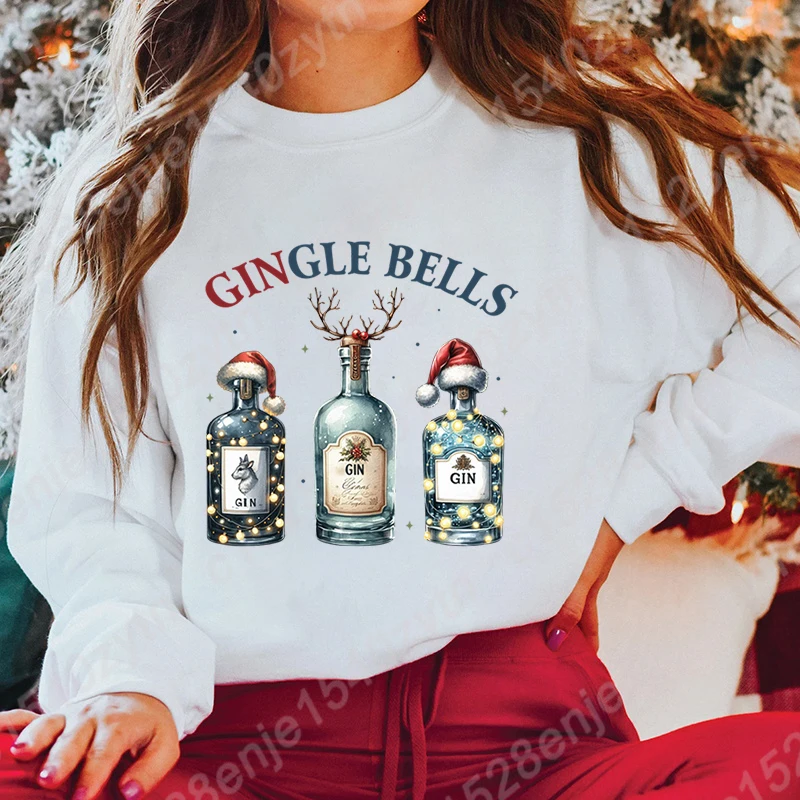 

Cool Christmas Gingle Bells Print Round Neck Sweatshirts Fashion Women Winter Casual Hoodeless Tops Solid Color Ladies Pullovers