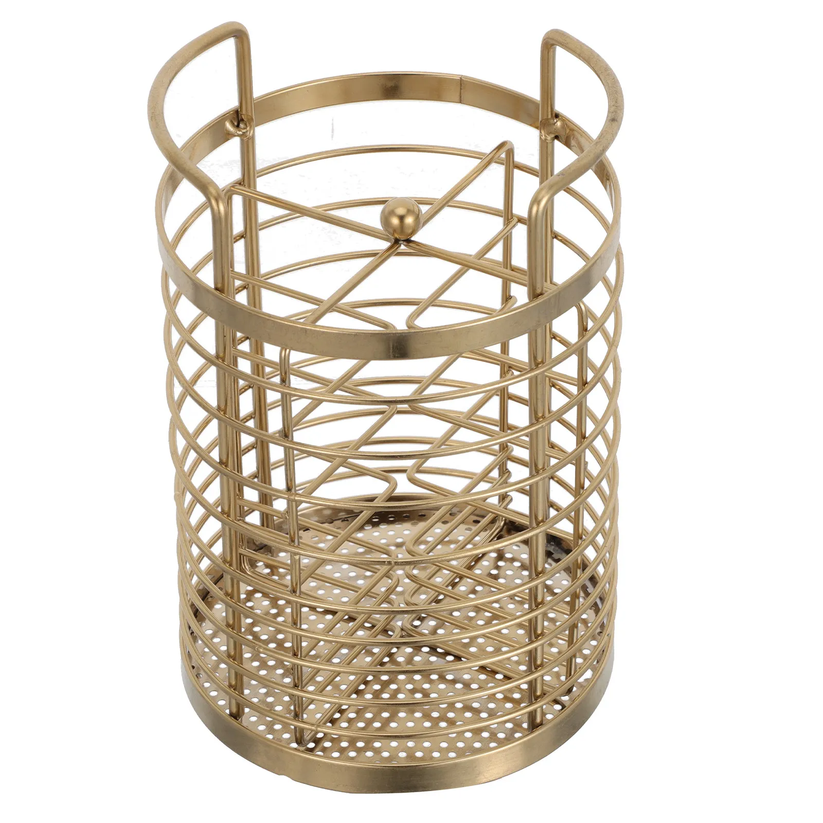 Kitchen Utensil Holder Rotating Metal Mesh Caddy Gold Finish 4 Compartments Cutlery Organizer Chopsticks Fork Spoon Storage Rack