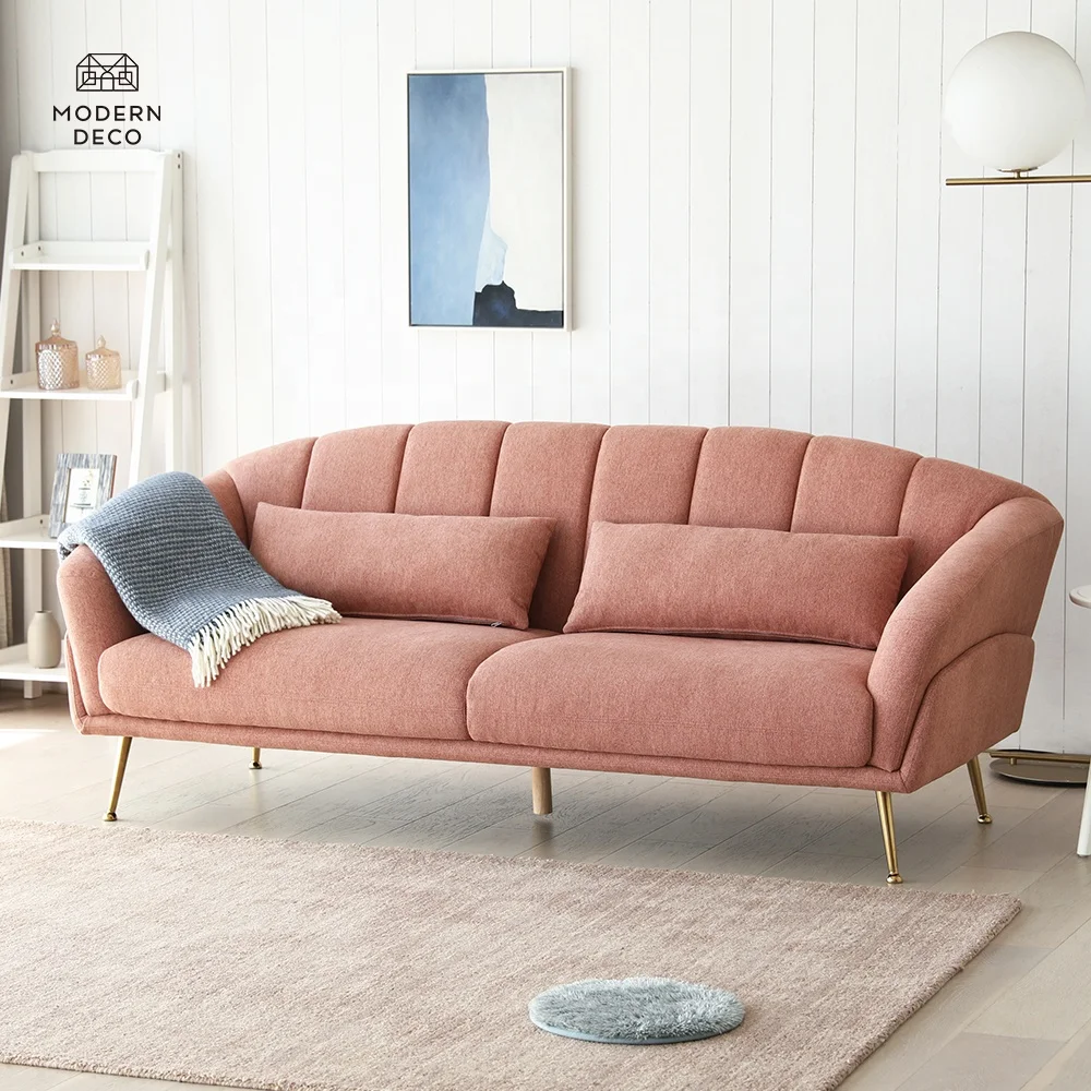 Curved Back Fabric Sofa Canape Settee with Gold Leg Rose pink Green 3 Seater Nordic French Living Room Furniture Modern Custom