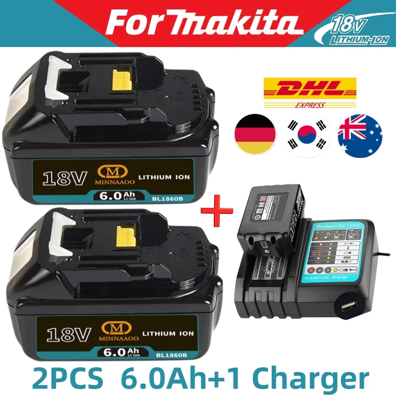 

100% подлинный аккумулятор для Makita 18 В, 6 Ач BL1860B BL1850, быстрая зарядка, совместимая с инструментами DJV182/DTD173