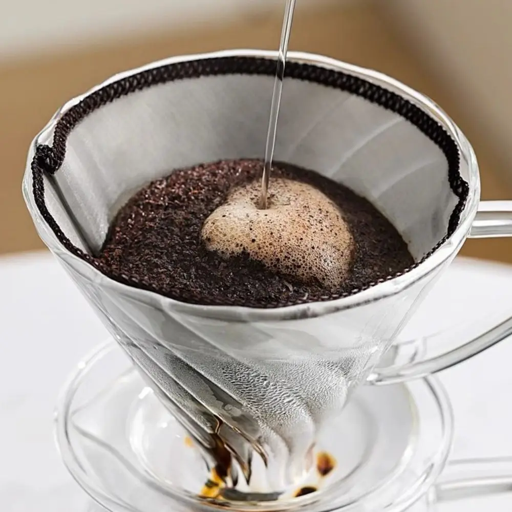 Paperless Reusable Pour Over Coffee Filter Fine Mesh Durable Stainless Steel Cone Strainer V Shaped Coffee Drip Filter