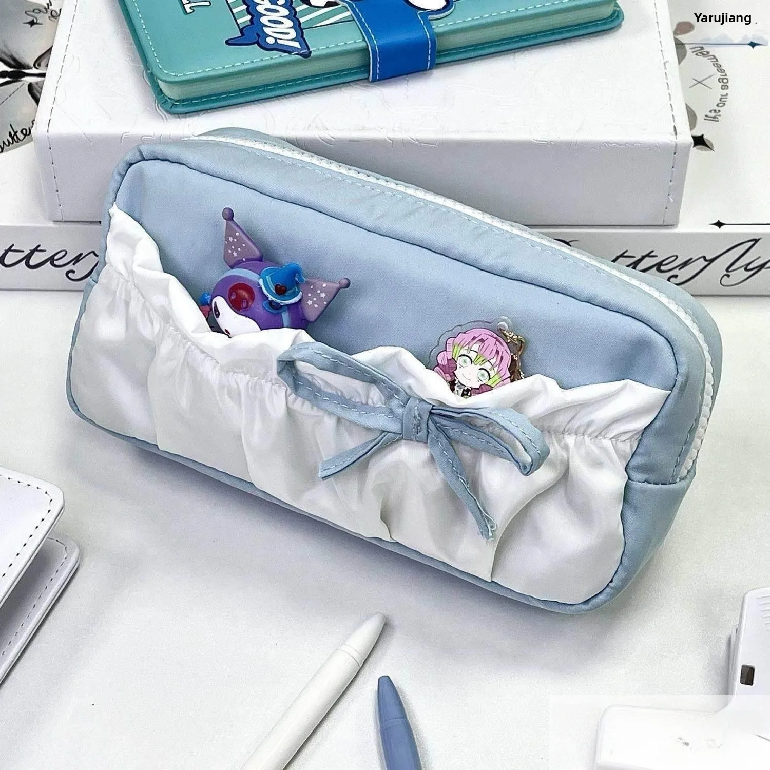 Soft Large Capacity Pencil Case Korean Style Blue  Cloud Design Student Stationery Makeup Storage Bag Simple Unique ...