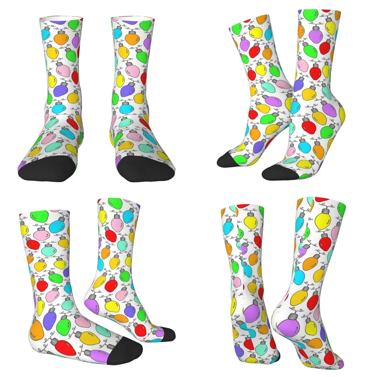 Colorful Christmas String Lights Socks Harajuku Sweat Absorbing Stockings All Season Long Socks for Unisex Valentine's Day Gifts