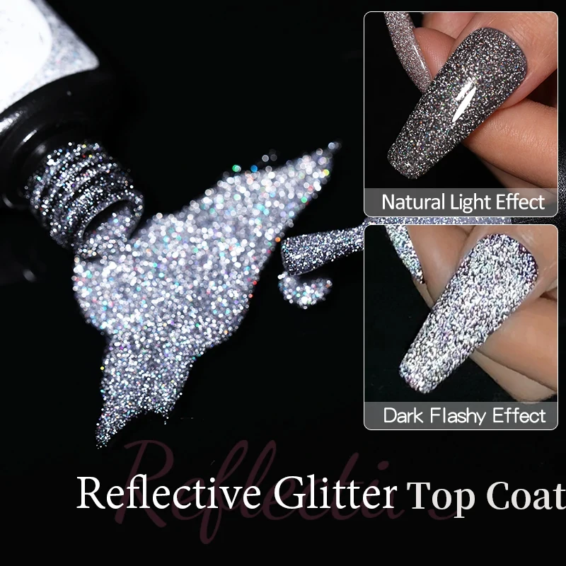 Verhéritage à Ongles Coloré Argenté avec Couche de Finition, Couche de Paillettes, Laser Semi-Continu, pour Nail Art, 1 Pièce de 10ml