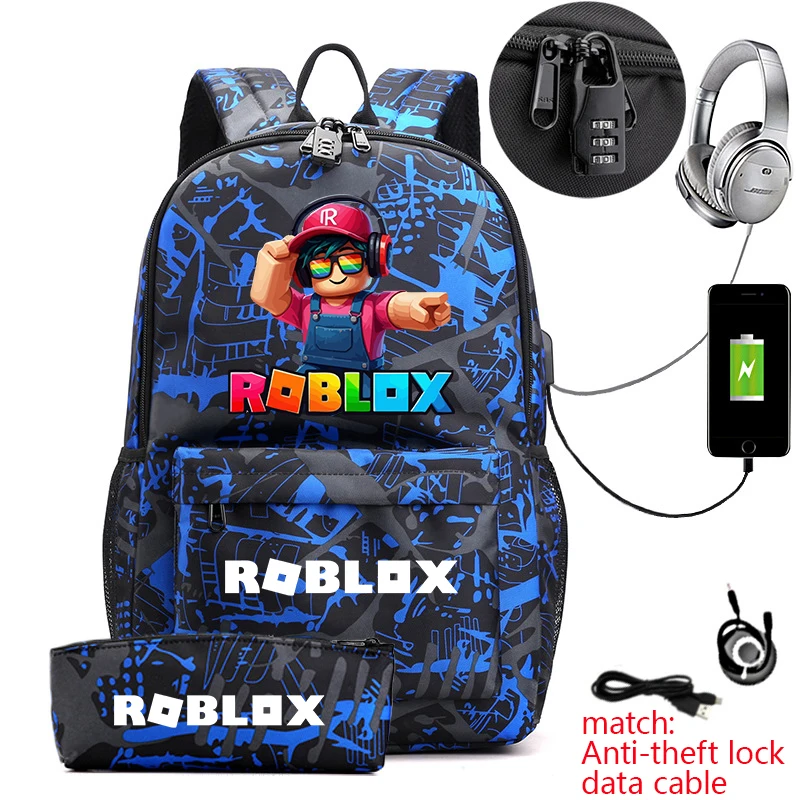 

Противоугонный рюкзак Roblox Game Print и пенал, набор из 2 предметов для школьных мальчиков и девочек, детей, студентов