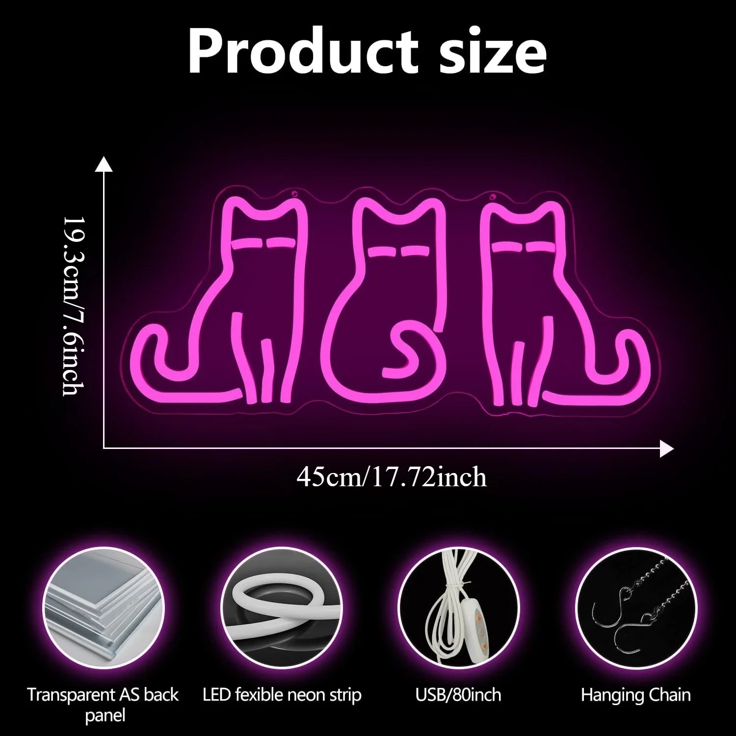 Cats Neon Sign USB LED Neon Light for Bedroom Pet Shop Animal Theme Party Game Room Home Wall Art Decoration Gift Night Light - view 3