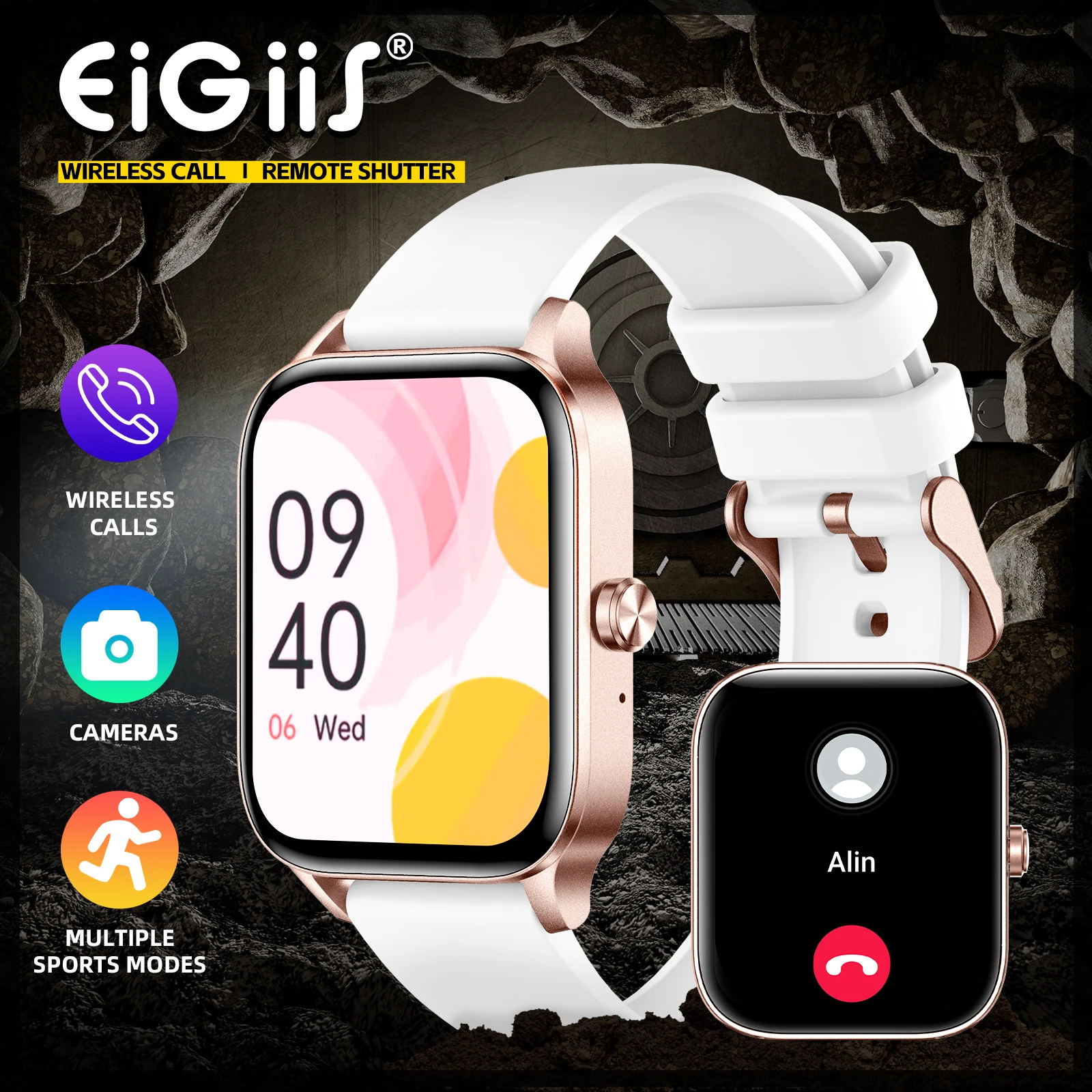 

EIGIIS Smartwatches for Men Women 1.83''HD Screen Business Smart Watch 250mAh Battery Fitness Tracker Watch for Android and iOS