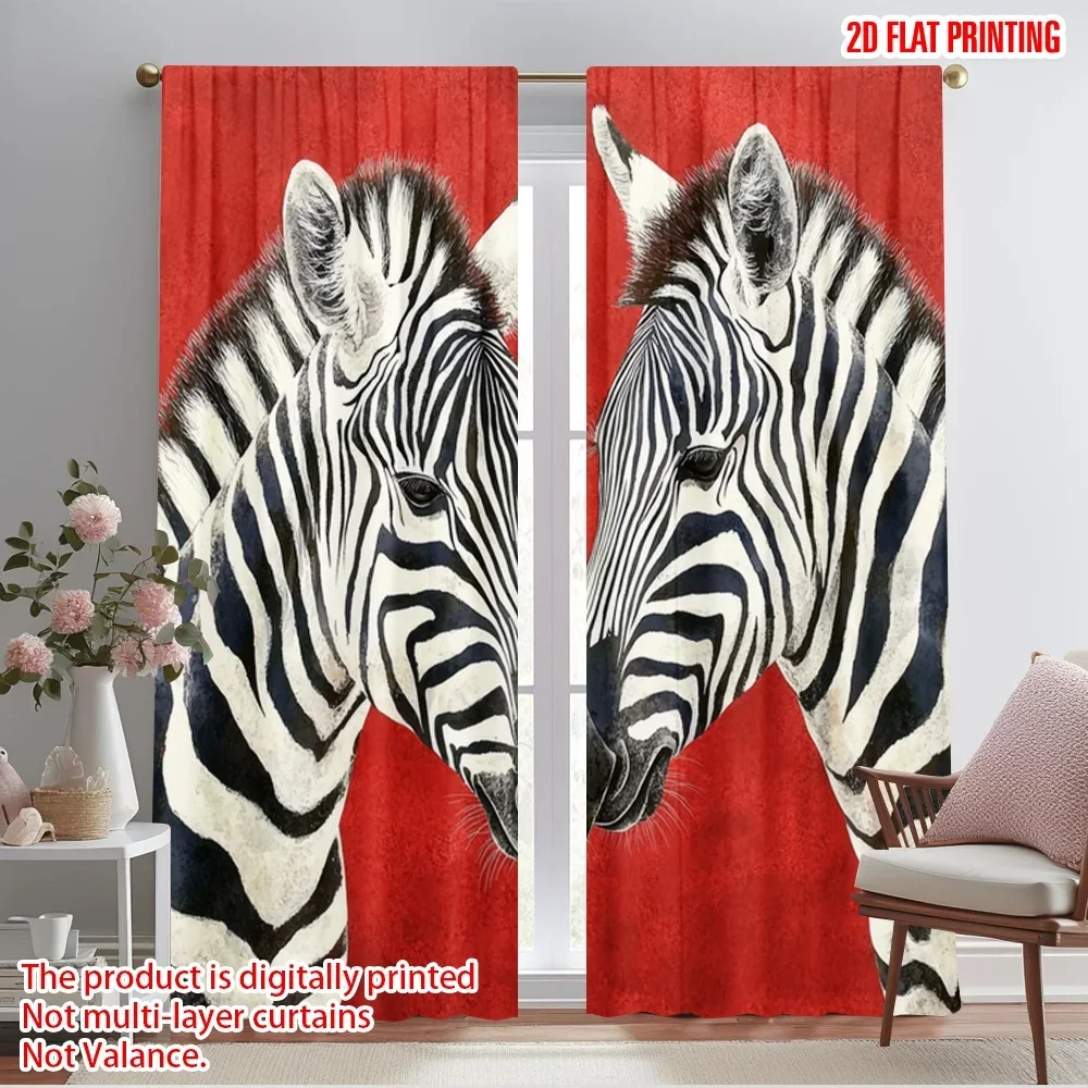2pcs,2D plane printing Print Curtains Zebra Duo Versatile 100% Polyester (without rod) Home Decor Ldeal for Various Rooms,