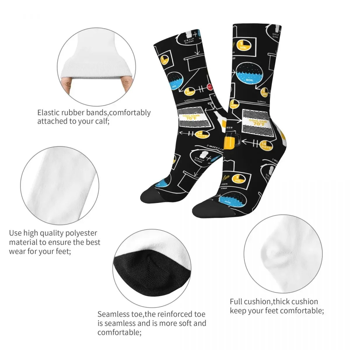 Casual Beer Brewing Schematic Brewery Basketball Socks Funny 3D Printing Novelty Street Style Crazy Socks for Unisex Breathable