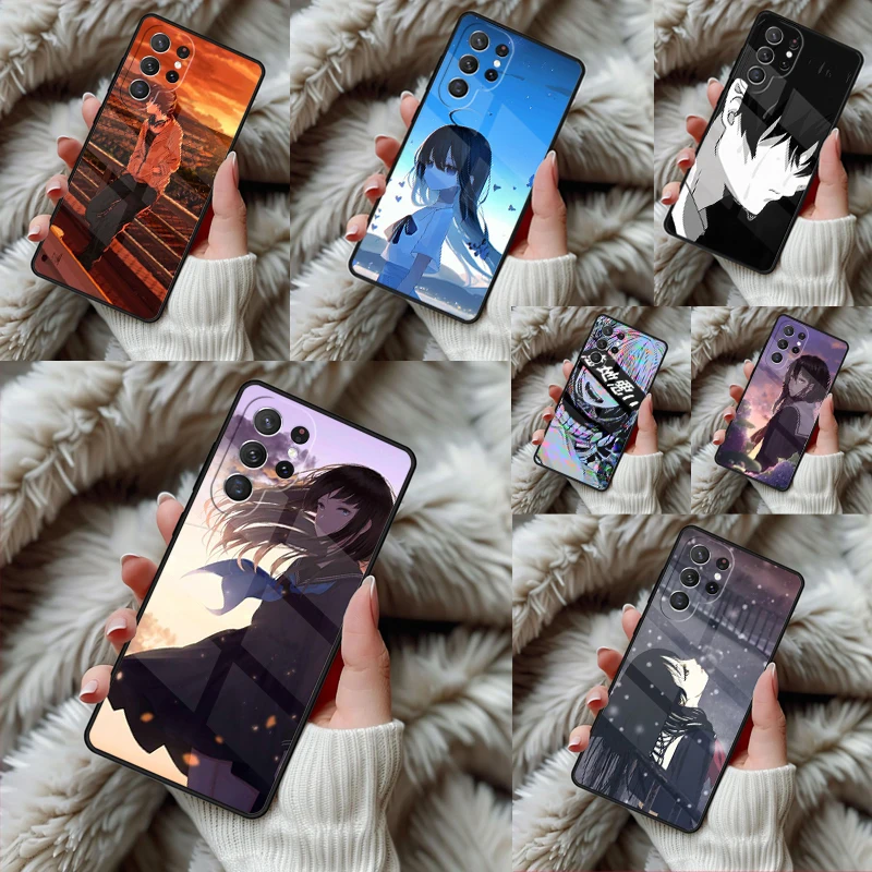 Sad Japanese Anime Aesthetic Phone Case For Samsung Galaxy S24 S25 S26 Ultra S22 S23 Plus S21 S20 FE Note10 TPU Cover