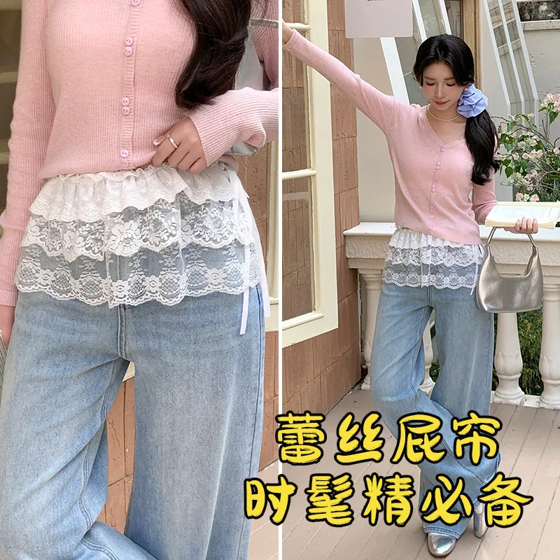 Women Lace Mini Layered Skirt Streetwear Lace Up Ruffles Harajuku High Waist Pleated Ladies Jupe Skirts Clothes