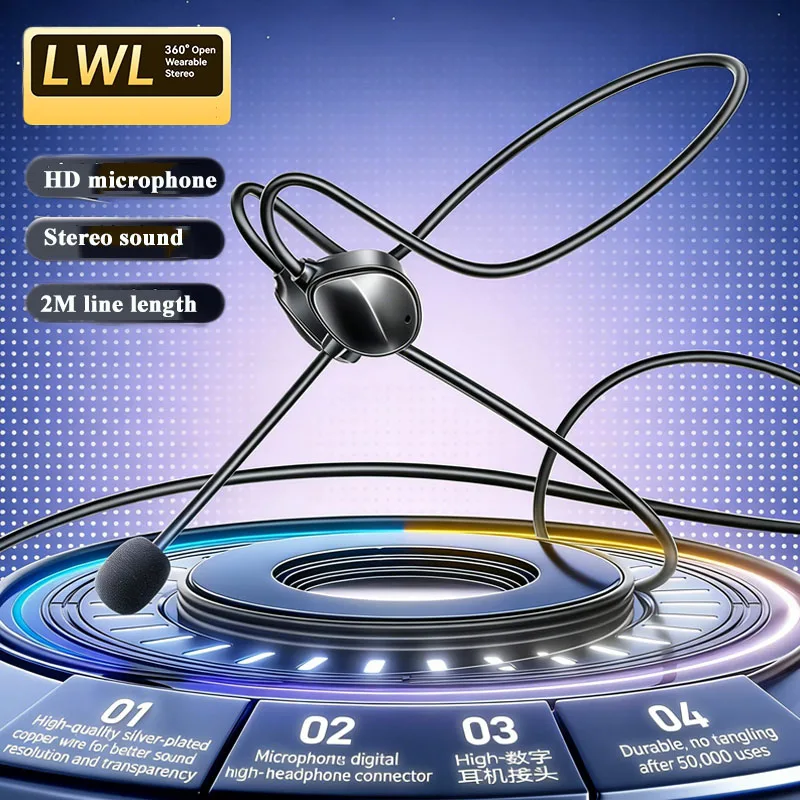 Wired Open Ear Headphones Hifi Stereo Gaming Music Headset  