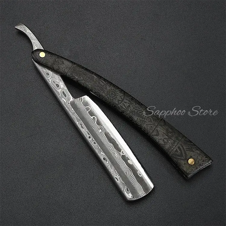 1 Stück altmodischer deutscher Klapprasierer aus Kohlenstoffstahl, scharf, gebrauchsfertig, Harzgriff, professioneller Friseurrasierer – Detail 4