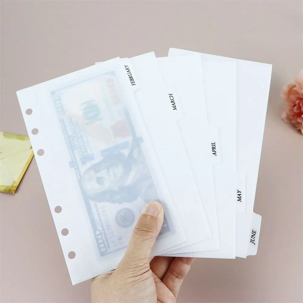 5Pcs A6 Pink Transparen Black Binder Pockets Binder Folders for Notebook Divider Page Waterproof PVC Leaf Document Filing Bag