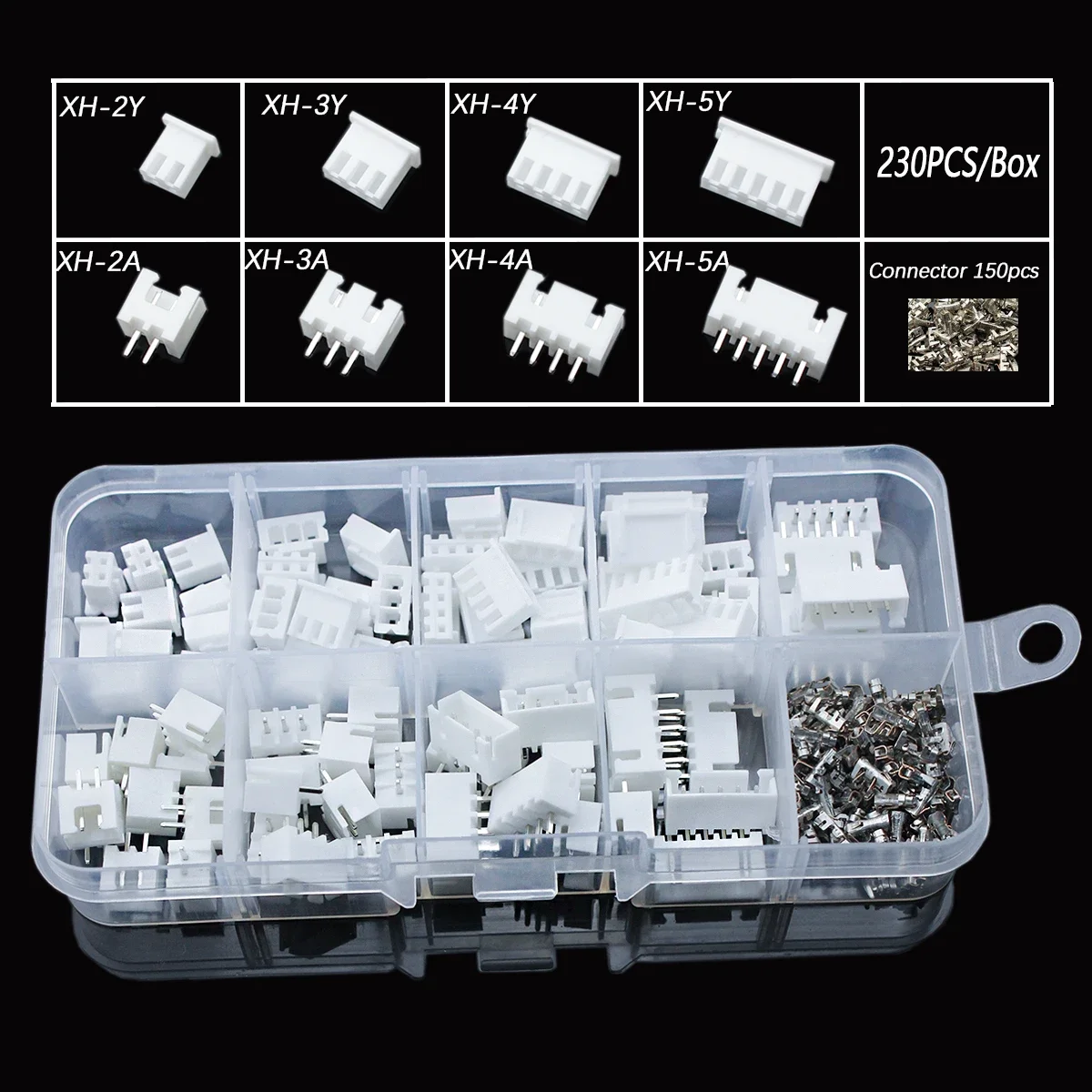230 Pcs 2/3/4/5P 2.54Mm Male & Female Pin Terminal Kit, JST XH-2.54 Housing Pin Header, 4 Values Connectors Adaptor